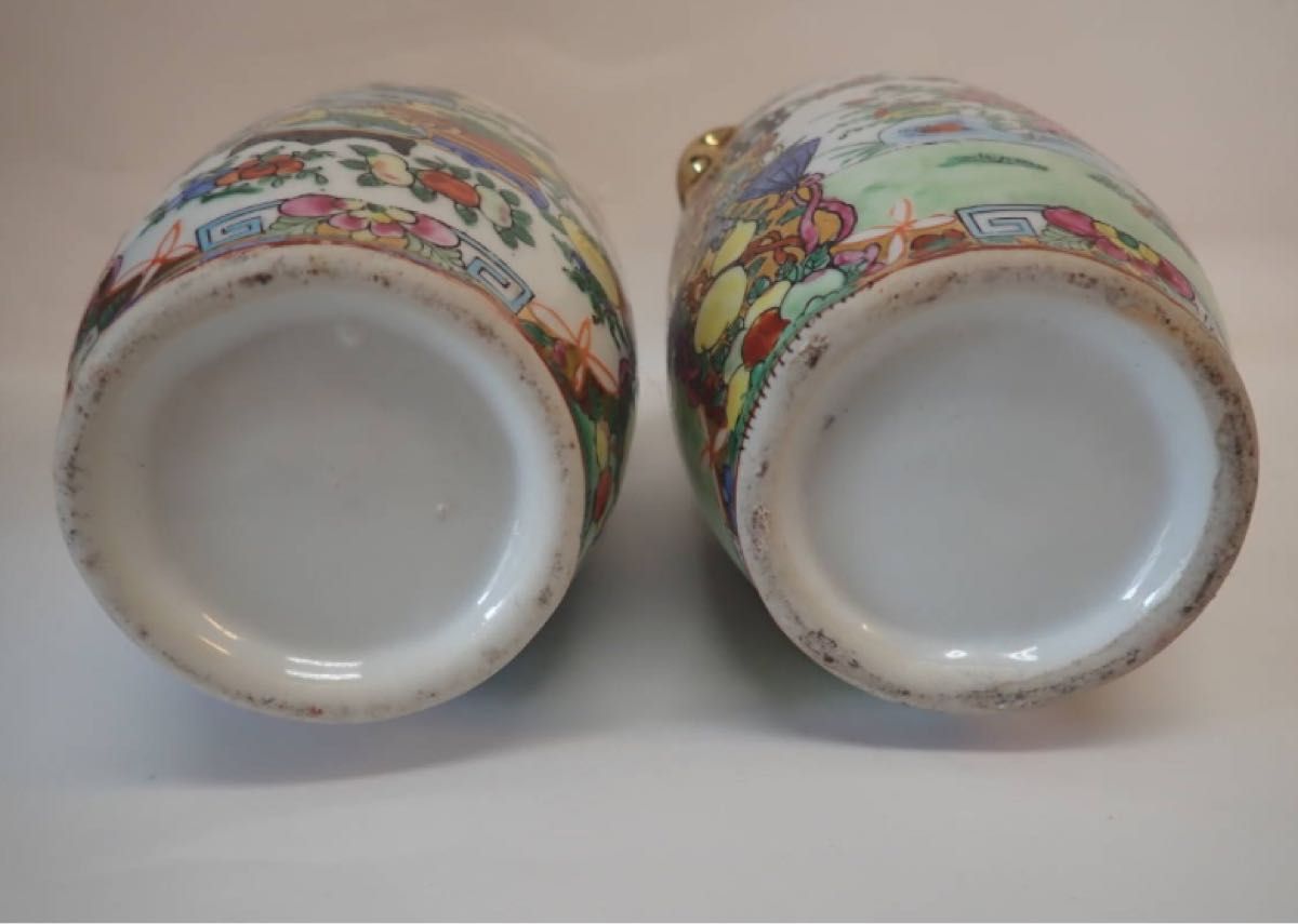 本日限定 H075 中国70年代 粉彩花瓶ペア 人物花鳥紋 陶磁器 本日限定 H075 中国70年代 粉彩花瓶ペア 人物花鳥紋 陶磁器