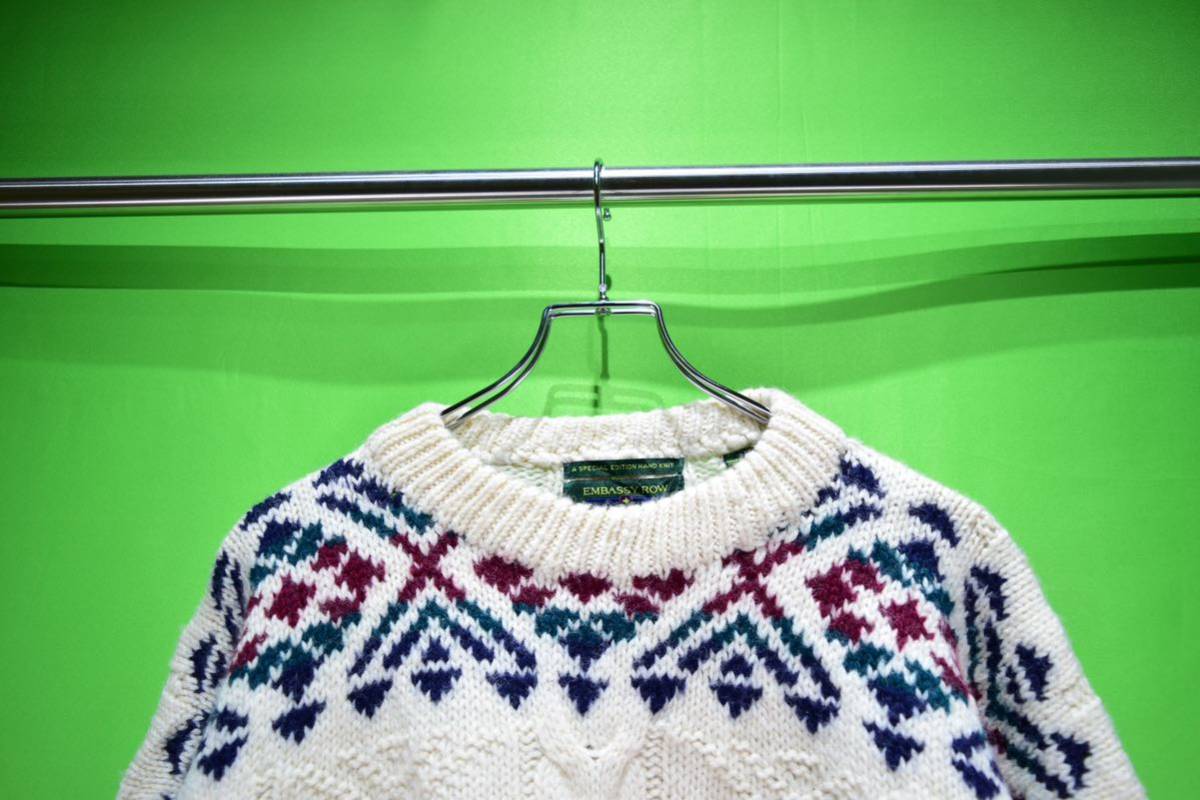 vintage white design heavy wool print sweater 古着 ビンテージ ホワイトデザインウールセーター 柄セーター ウールニット 90s 80s_画像2