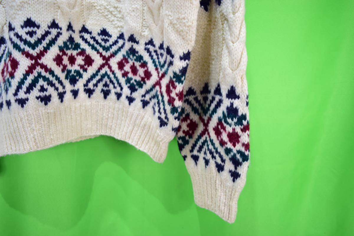 vintage white design heavy wool print sweater 古着 ビンテージ ホワイトデザインウールセーター 柄セーター ウールニット 90s 80s_画像5