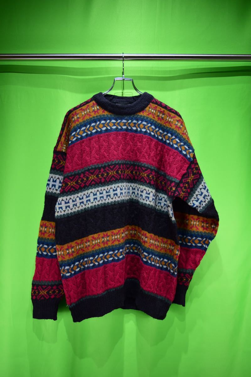vintage euro design wool print sweater ヨーロッパ古着 ビンテージ デザインウールセーター 柄ニット デザインニット 80s 90s_画像1