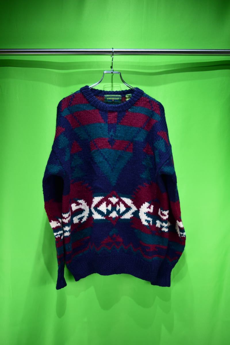 vintage design heavy wool print sweater 古着 ビンテージ ヘビーウールセーター 柄ニット デザインセーター 80s 90s_画像1