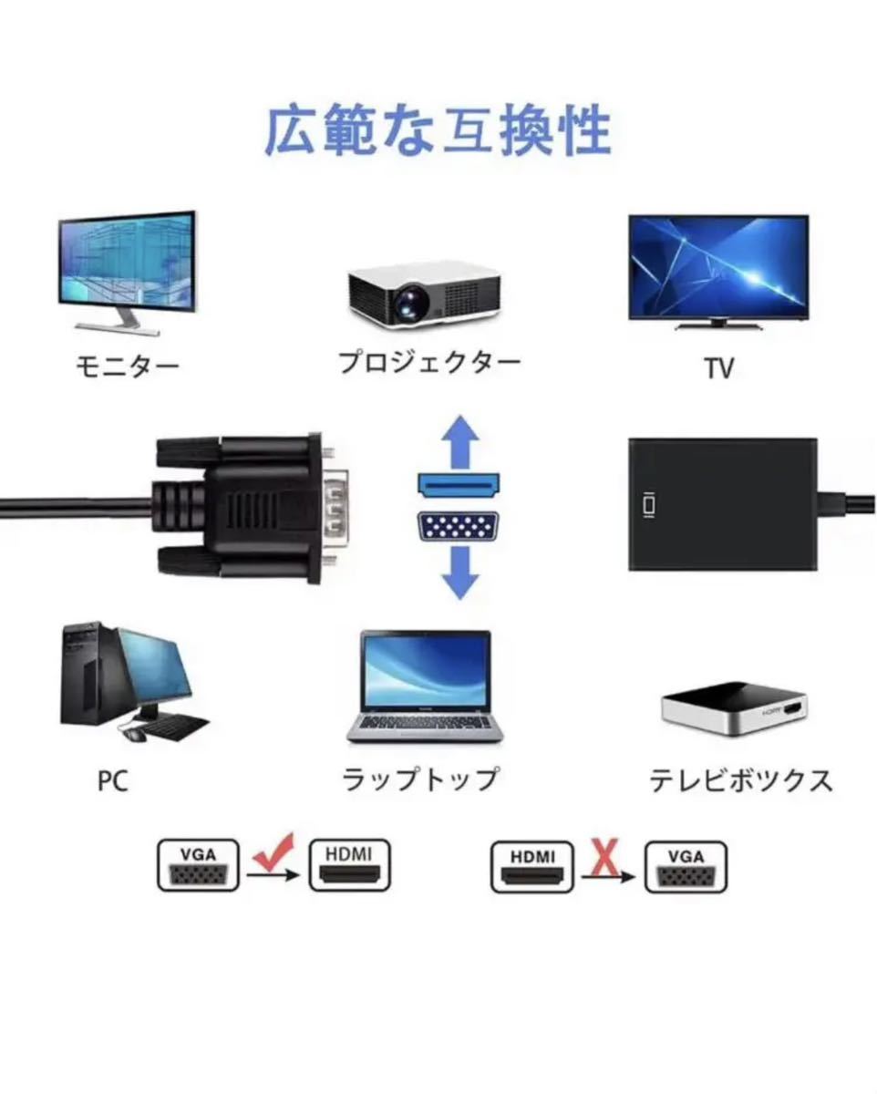 VGA-HDMI 変換 アダプタ HDMIケーブルVGA→HDMI 出力 ビデオ変換アダプタ VGA(オス) to HDMI(メス) 変換 アダプタ 1080P 音声転送_画像2