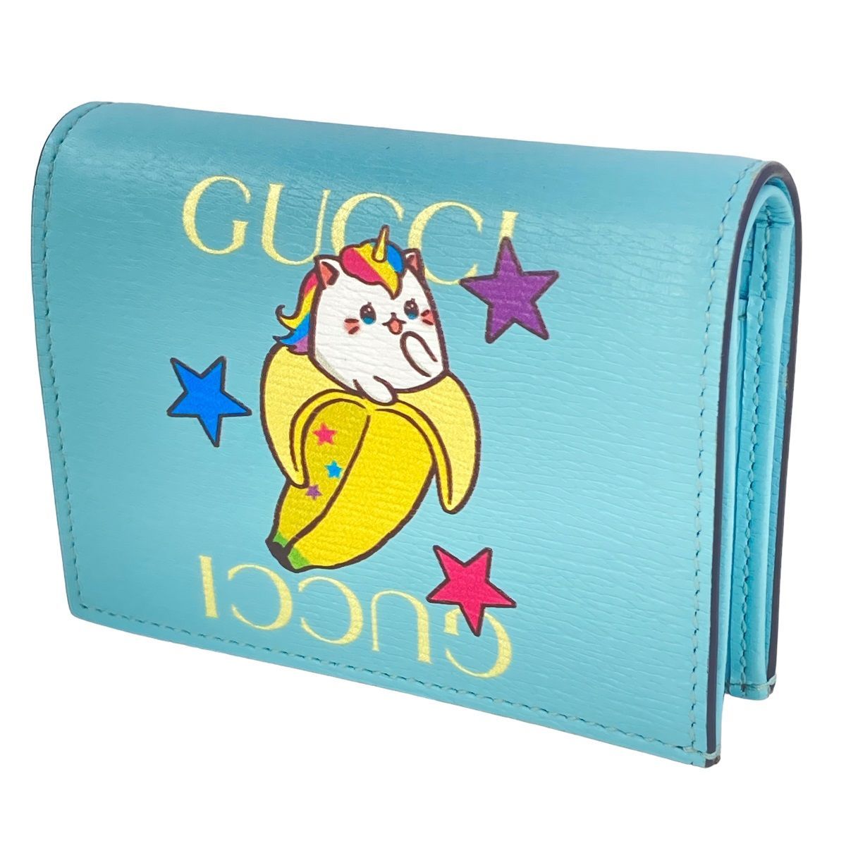 【中古】 GUCCI グッチ レインボー&スター ばなにゃ レディース 2つ折り財布 701009 カードケース ブルー 24000983 AS