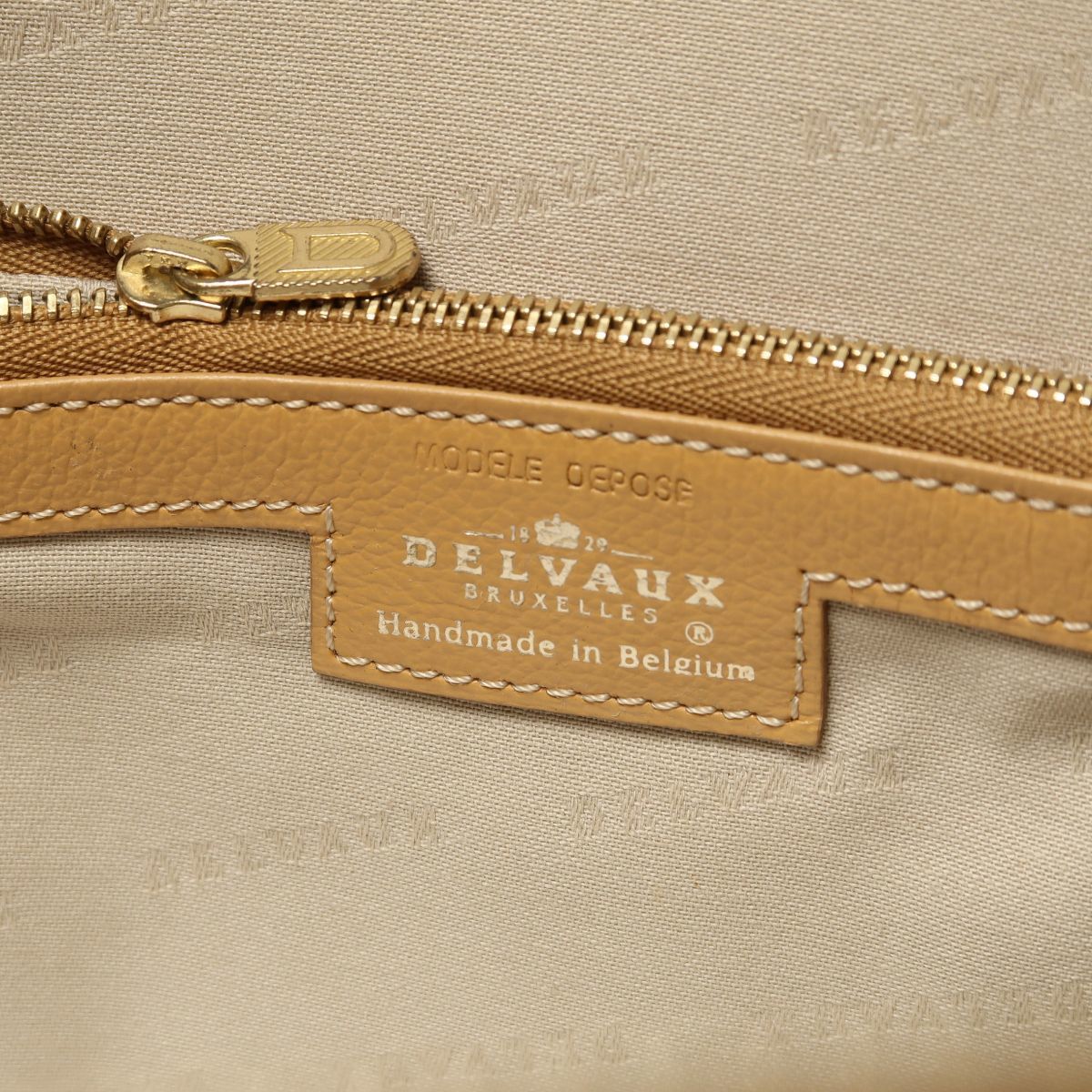 GP0546▽ベルギー製*デルヴォー/DELVAUX*レザー*本革*ハンドバッグ*手提げ鞄*レディース*クリーム×ライトブラウン系_画像10