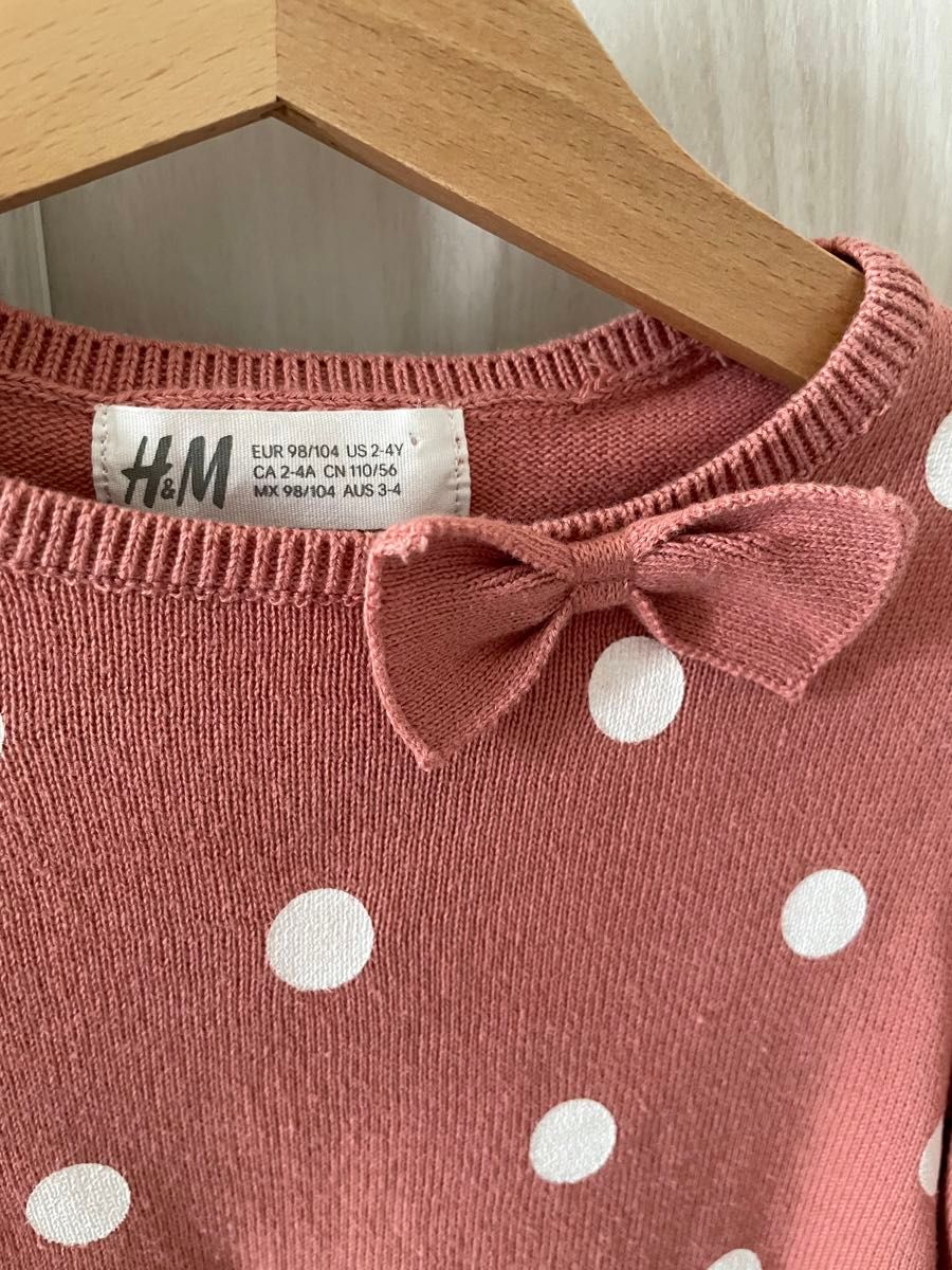  新品　H&Mキッズセーター(ピンク・リボン付き)