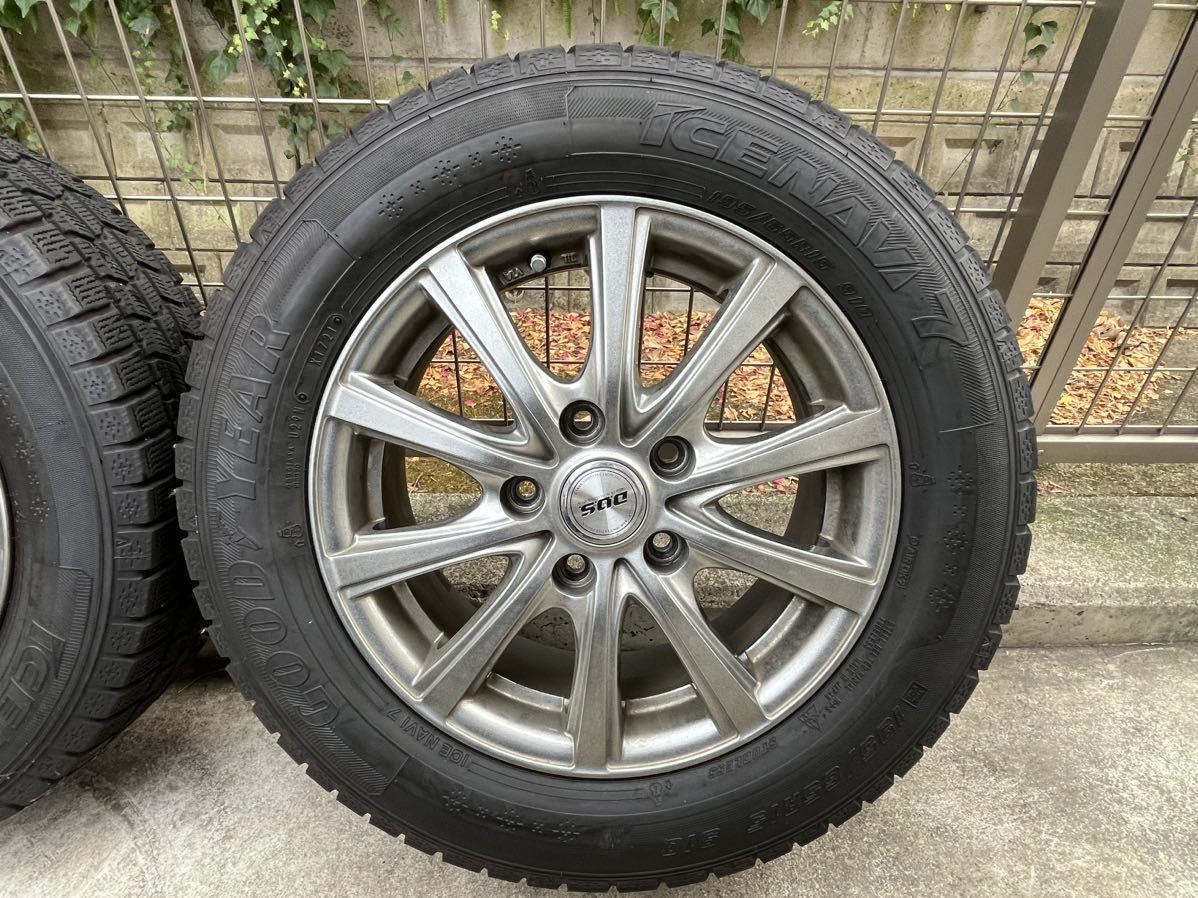 スタッドレスタイヤ ホイール中古4本セット195/65R15 グッドイヤーアイスナビ7 2021年　５穴　PCD114.3 6J 52 ノアヴォクシー_画像4