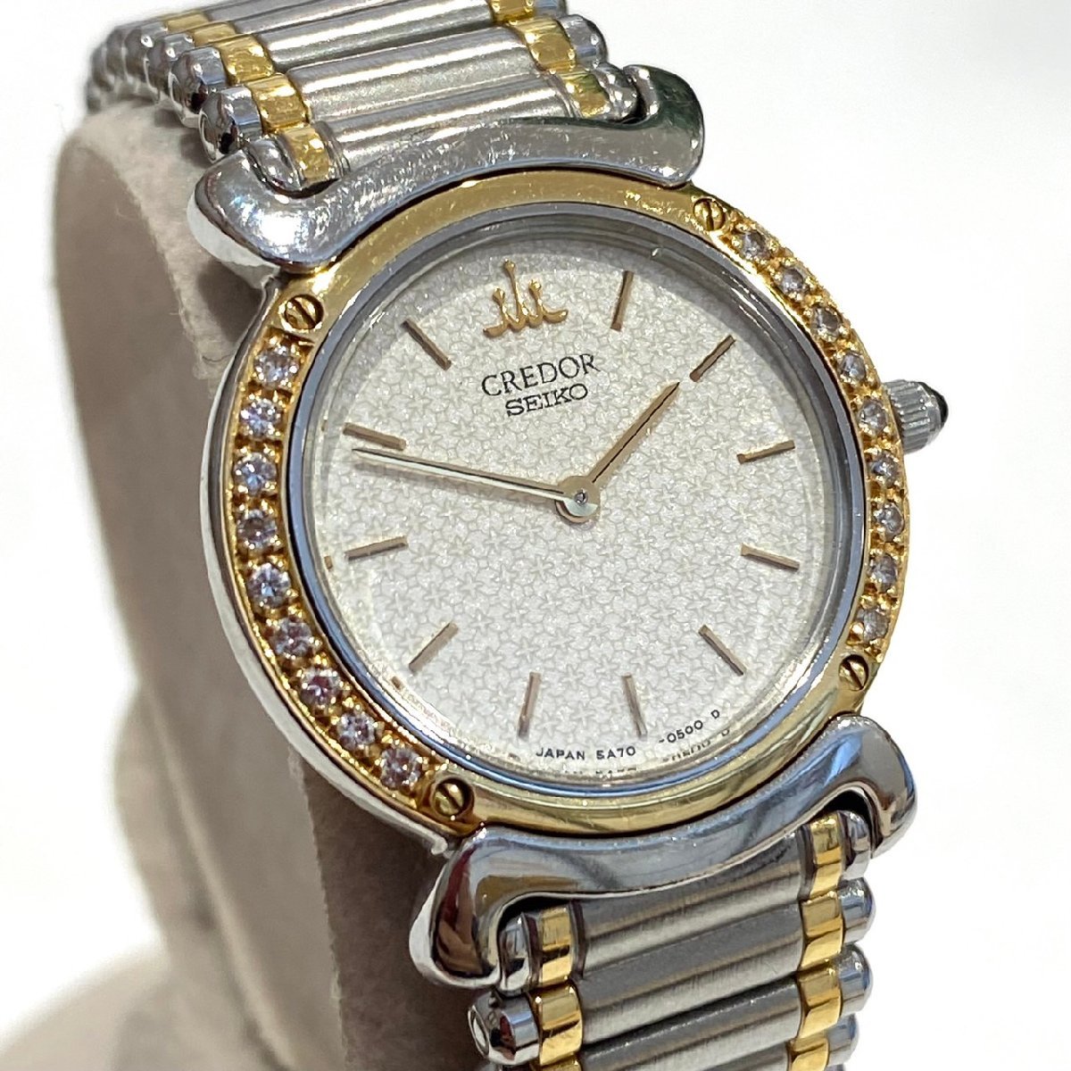 稼働品 SEIKO CREDOR セイコー クレドール 5A70-0210 SS×18KT ダイヤベゼル 腕時計 レディース 現状品お渡し 人気 格安 激安 希少 S2405_画像1