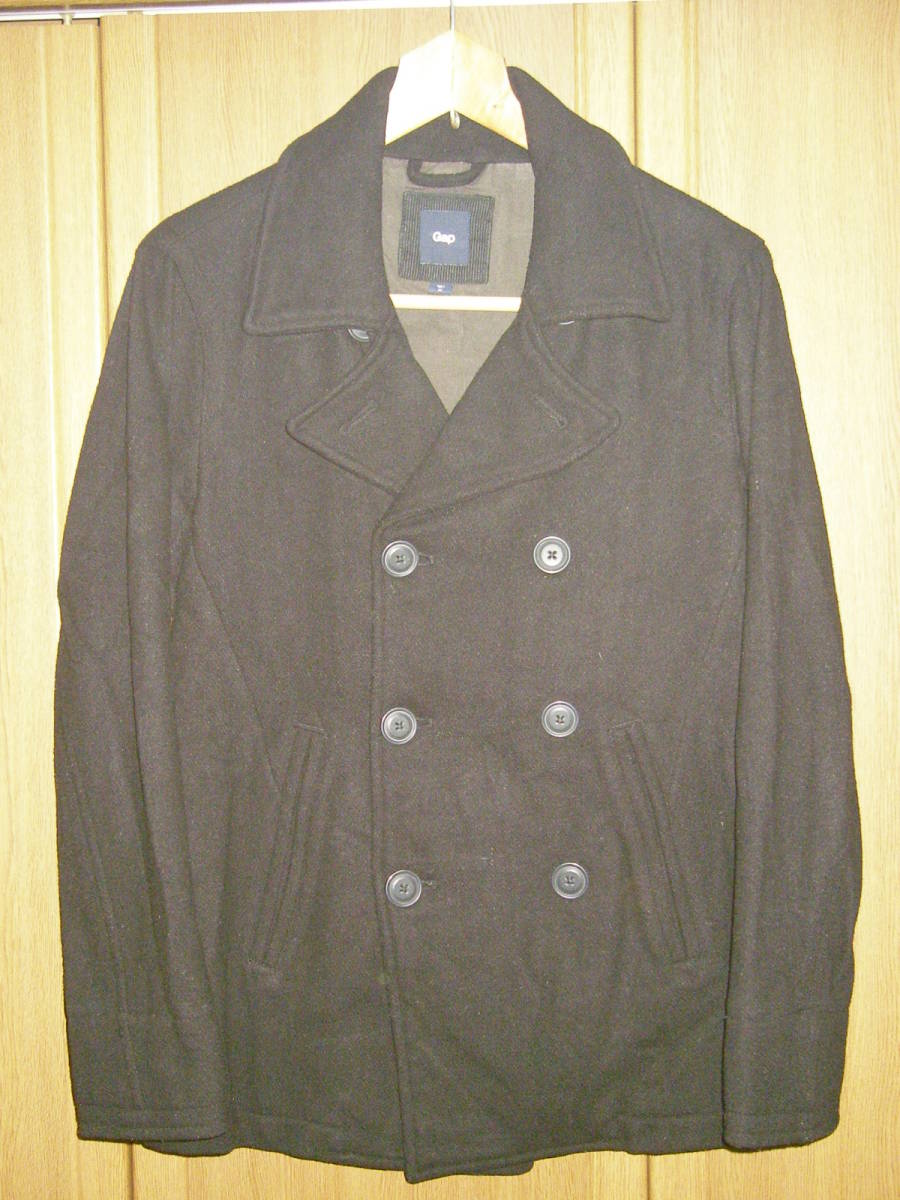GAP Gap black black wool coat double jacket pea coat M wool jacket ( S blaser mozMERC 666