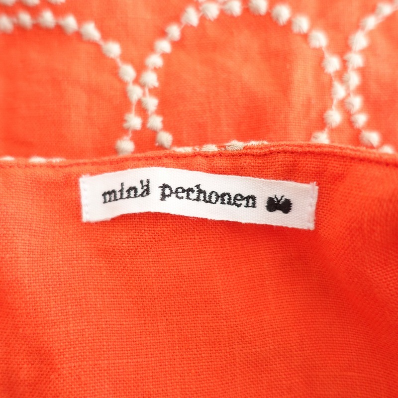 //ミナペルホネン mina perhonen *tambourineエコバッグ*かばんトート肩掛け麻オレンジ刺繍1223(ba7-2312-94)【30A42】_画像9