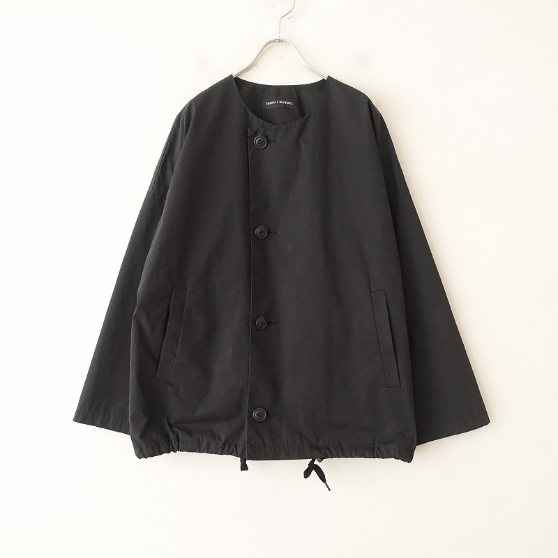 //【定価2.6万】トラバイユマニュエル TRAVAIL MANUEL *T/Cバイオウェザーノーカラーブルゾン*F黒ジャケット(jk25-2401-22)【51A42】_画像1