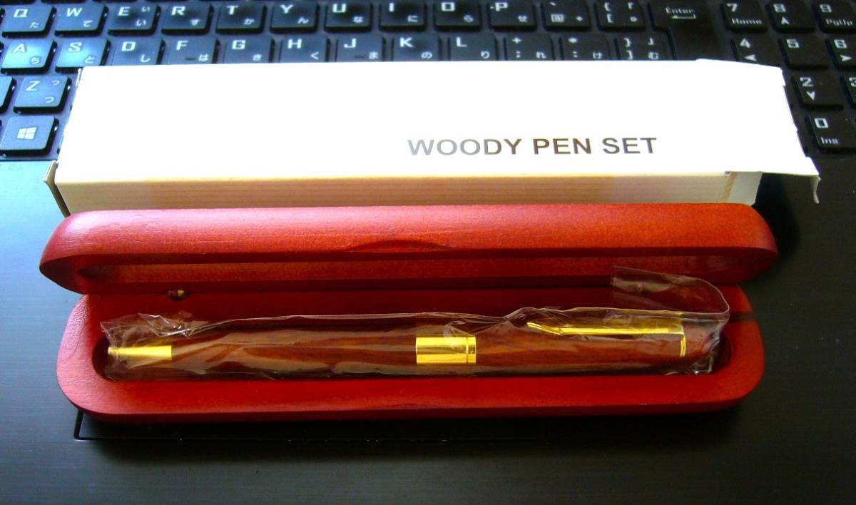 新品 アンティーク レトロ調 木製 ボールペン 天然木製 ケース付 ゴールド 高級 日本製 木軸 かりん 真鍮 ウッド WOODY PEN ギフト 贈り物_画像1