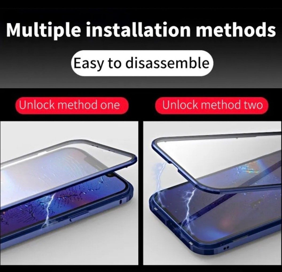 ★セール★iPhone15ProMaxケース ブルー 磁石強化ガラス 前面保護 カバー