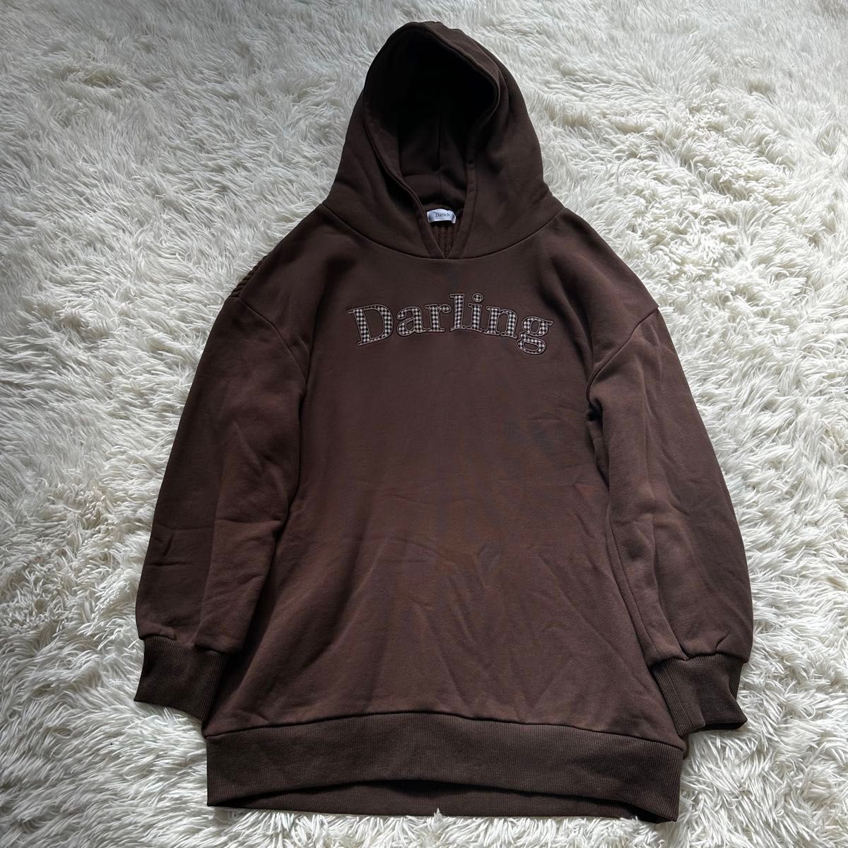 Darich ダーリッチ　チェック　Darling フーディ　パーカー　ブラウン　リブ　異素材　コットン　ドッキング