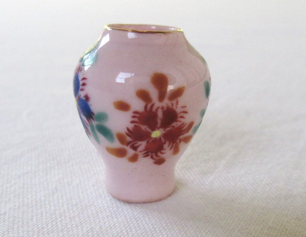 ミニチュア　陶器　花瓶、壺　昭和レトロ　小さい　ピンク　花　JAPAN_画像4