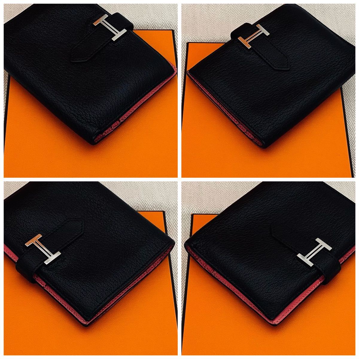 HERMES エルメス 折財布 ベアン コンパクト バイカラー ブラック HERMES エルメス 折財布 ベアン コンパクト バイカラー ブラック