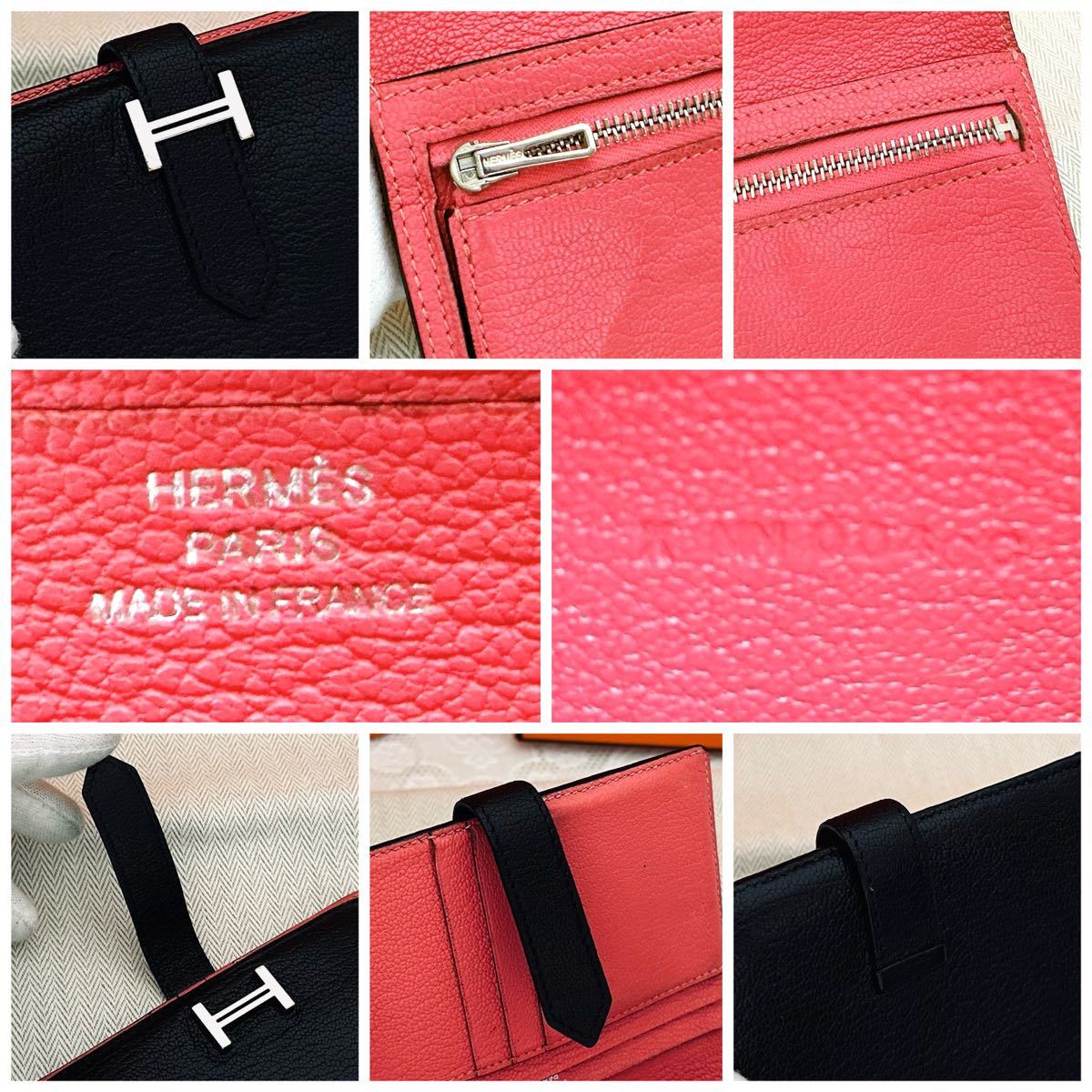 HERMES エルメス 折財布 ベアン コンパクト バイカラー ブラック HERMES エルメス 折財布 ベアン コンパクト バイカラー ブラック