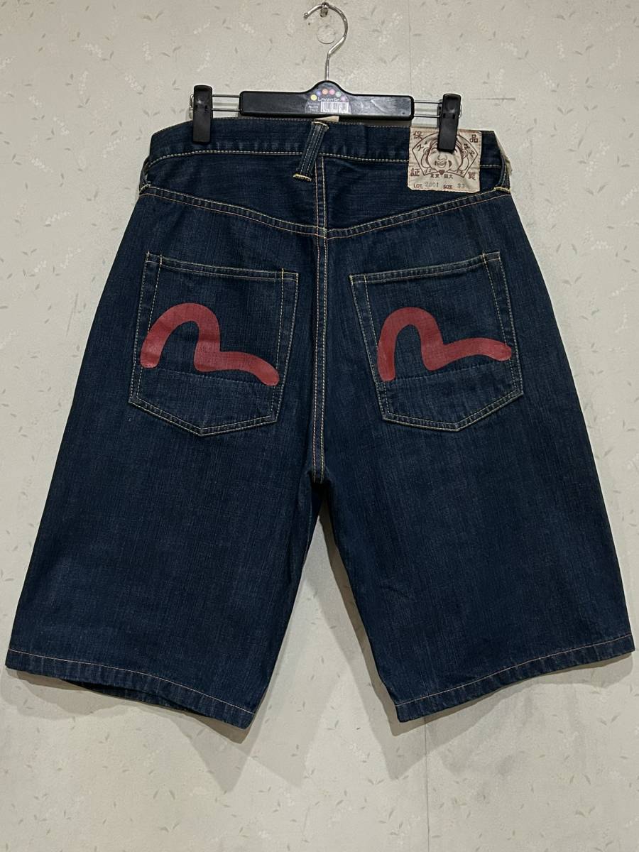 ※EVISU エヴィス エビス LOT 2001 レッドカモメペイント ハーフショートデニムパンツ 濃いインディゴ33 　　 BJBD.A