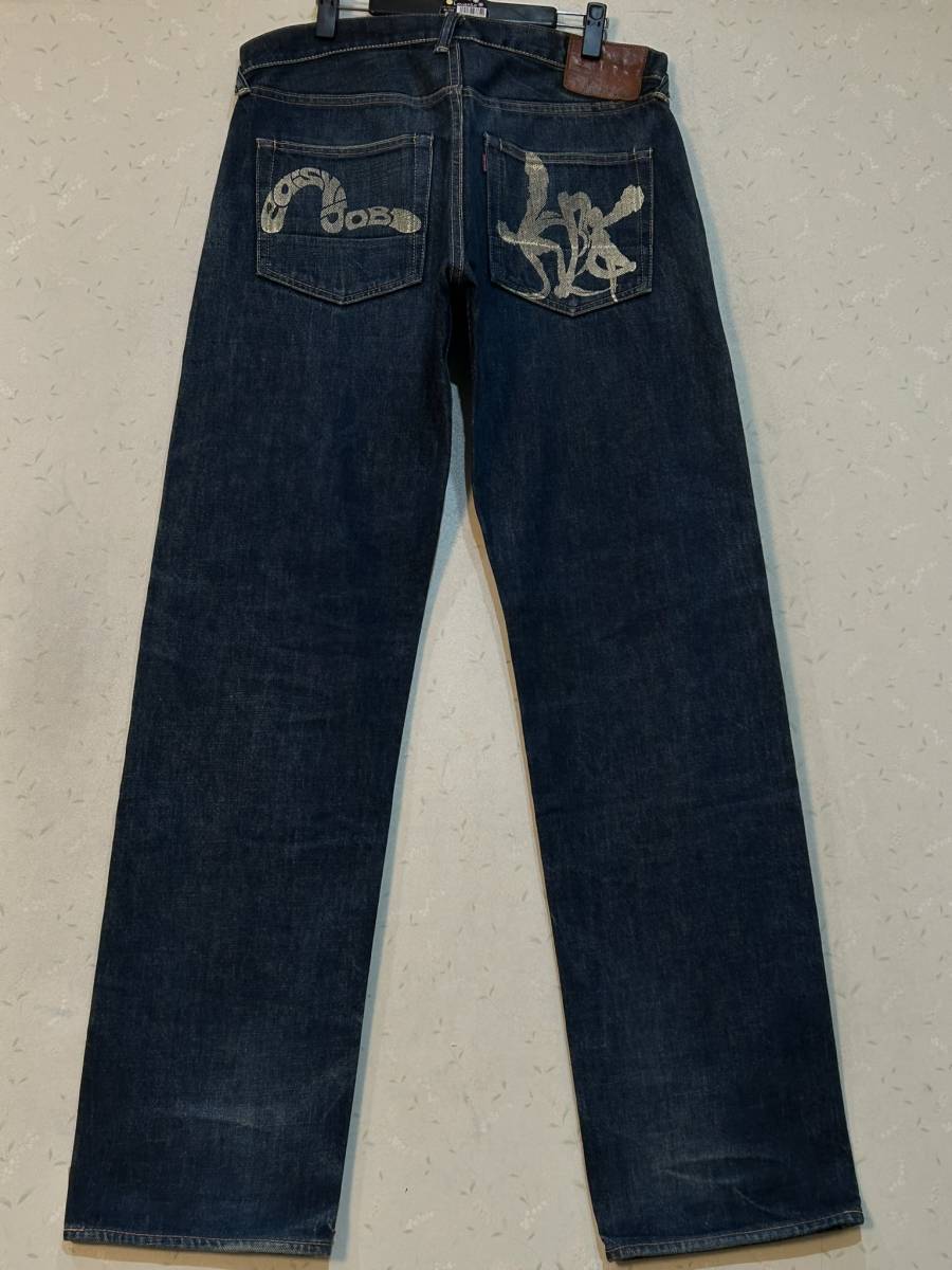 ※EVISU エヴィス エビス LOT 2000 No2 カモメペイント セルビッチ デニムパンツ 未裾直 日本製 濃いめインディゴ 34 BJBD.A