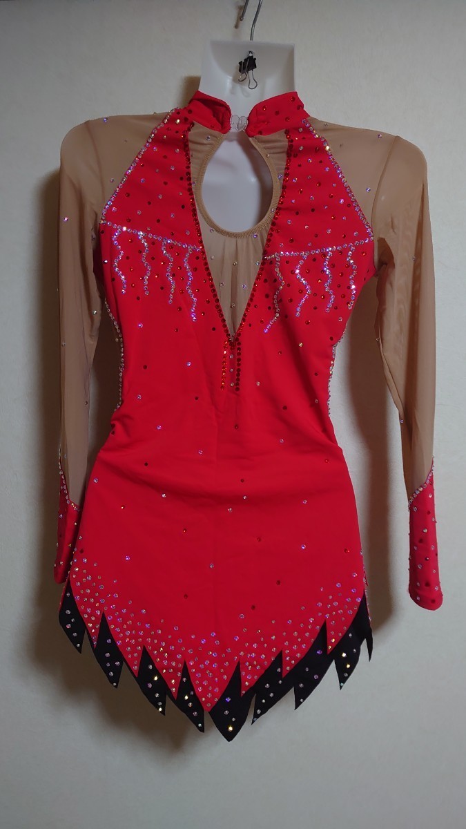  rhythmic sports gymnastics contest and presentation private person Leotard abroad made equipment ornament equipped new goods convention contest . contest long sleeve red Leotard LМ about 