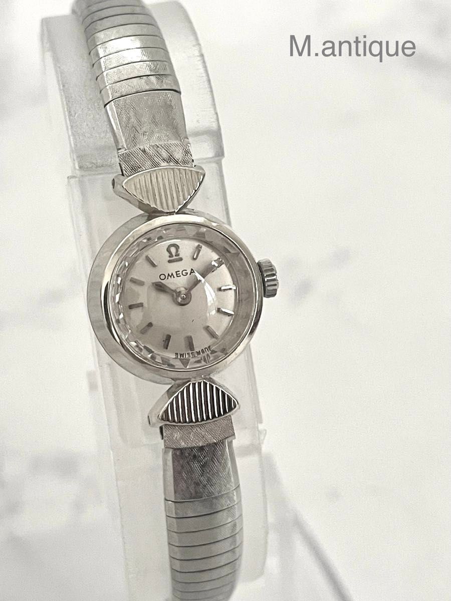 【OH済】OMEGA 18K金無垢 カットガラス 手巻きアンティーク時計 ケース付き