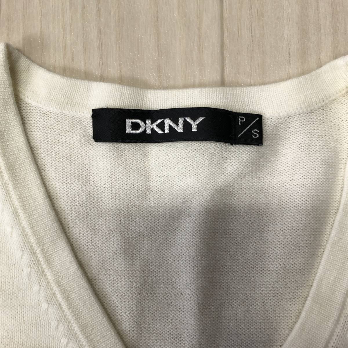 Y0493 DKNY ディーケーエヌワイ レディース アンサンブル キャミソール カーディガン 薄手 サイズ36 S ホワイト 白 アイボリー 無地 綿100%_画像5