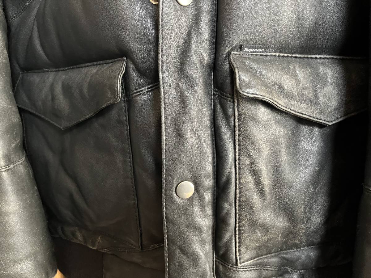 Supreme Leather Down Jacket シュプリーム レザーダウンジャケット ファーフード脱着 黒 BLACK M