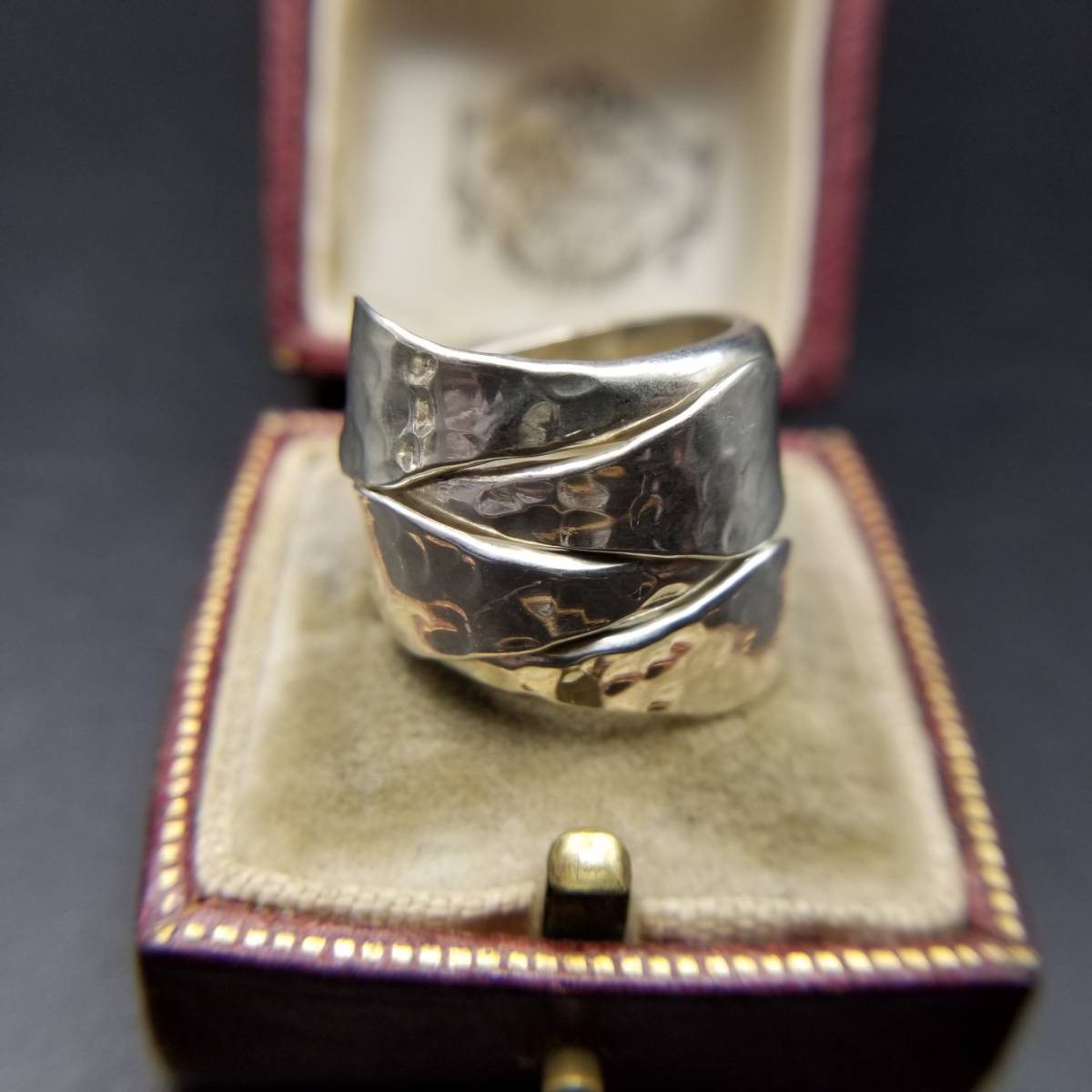 モダニスト Jester ring ラップ ハンマー打ち 槌目デザイン 極幅広 存在感 925 ヴィンテージ シルバー リング 指輪 モダンジュエリー R13-B