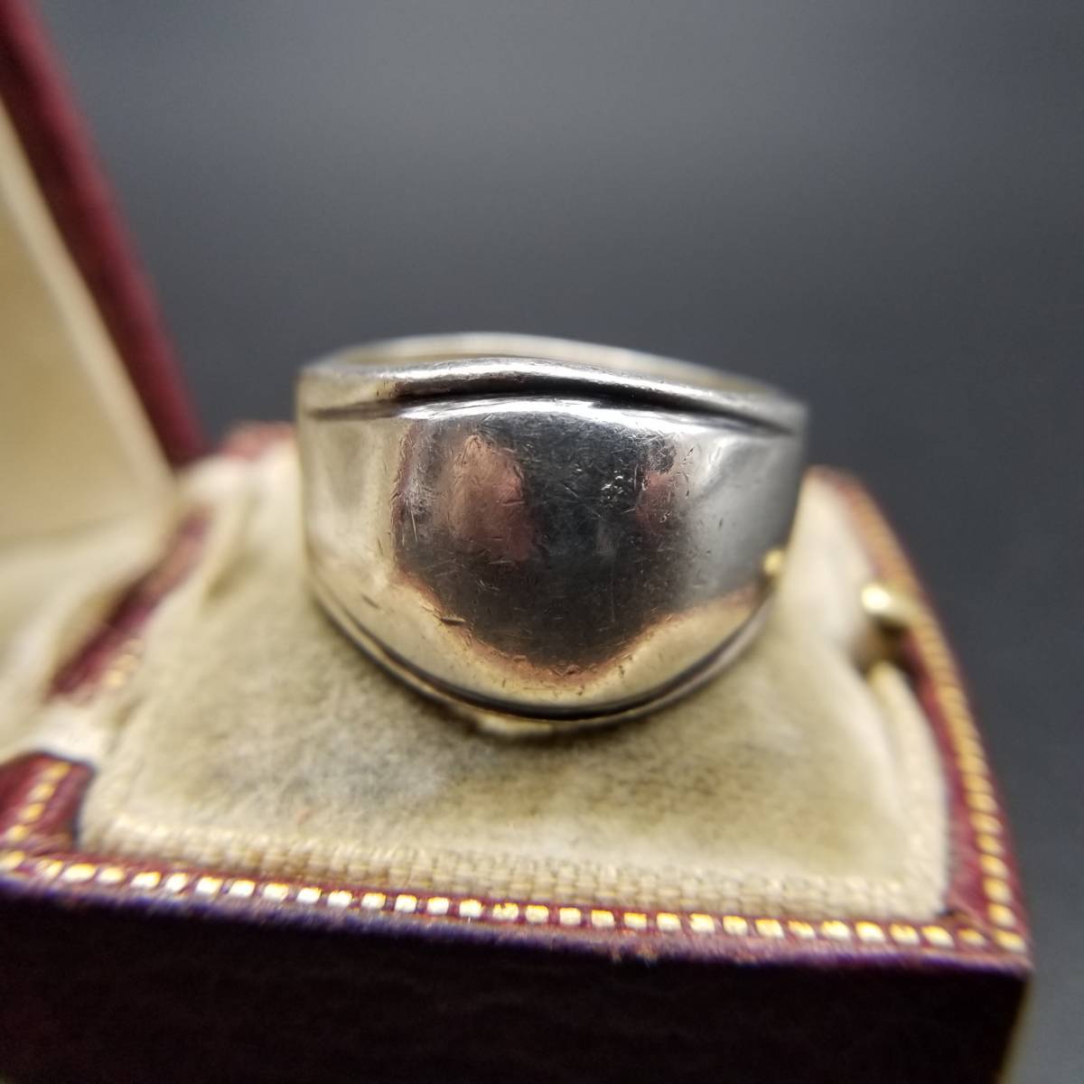925 シルバー ヘビー シールドリング ダブルライン ヴィンテージ リング 銀 指輪 メンズジュエリー 装飾なし シンプル 重厚感 R13-C_画像9