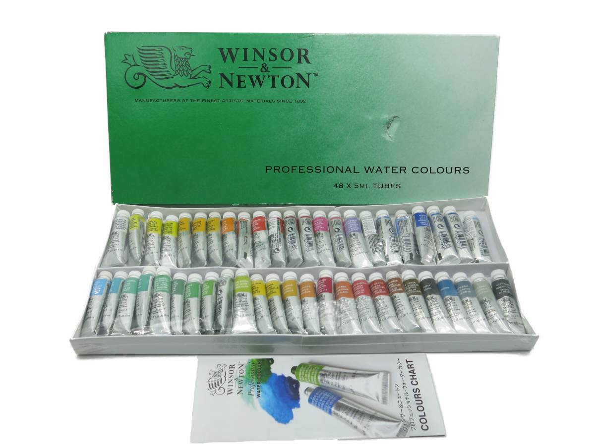 未使用 Winsor & Newton ウィンザー&ニュートン 水彩絵具 プロフェッショナル ウォーターカラー 48色セット 5ml W&N 最高級 英国王室御用達_画像1