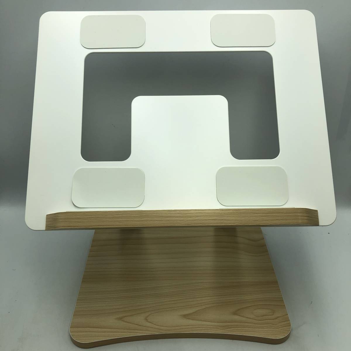 【美品】Hobina ウッド調 木製 ノートパソコンスタンド ウッド×ホワイト ～15.6インチ/Y14526-C1_画像1