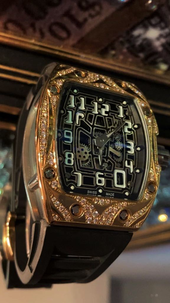 RM67-01仕様18KYG製天然ホワイトダイヤモンド腕時計オリジナル品RM仕様宝石ダイヤ鑑別書付属ボックス付属_画像3