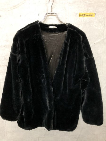 LaxPanTia レディース ふわふわ ファージャケット 羽織り 黒 ブラック M_画像1