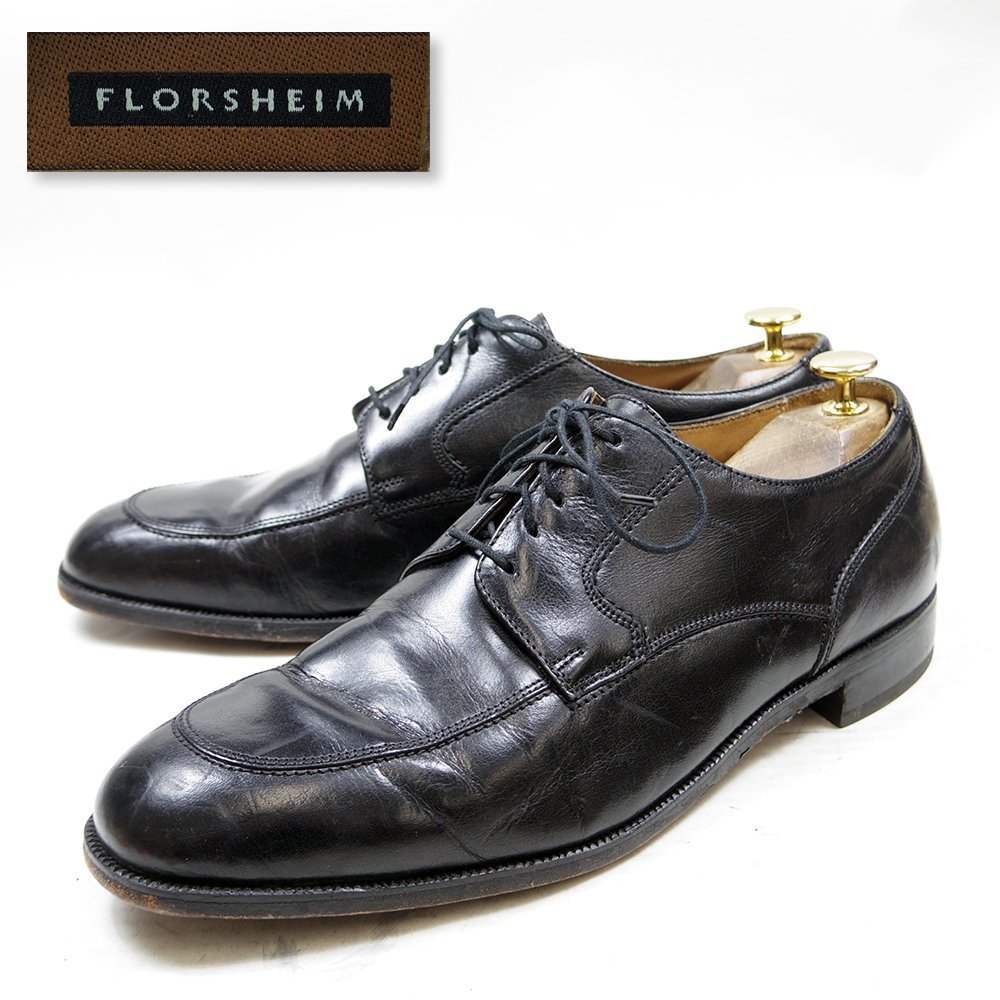 11D 表記 29cm相当 Florsheim フローシャイム Uチップ 外羽根 革靴 レザー ドレスシューズ ブラック ダブルステッチ /24.1.16/U9931の画像1