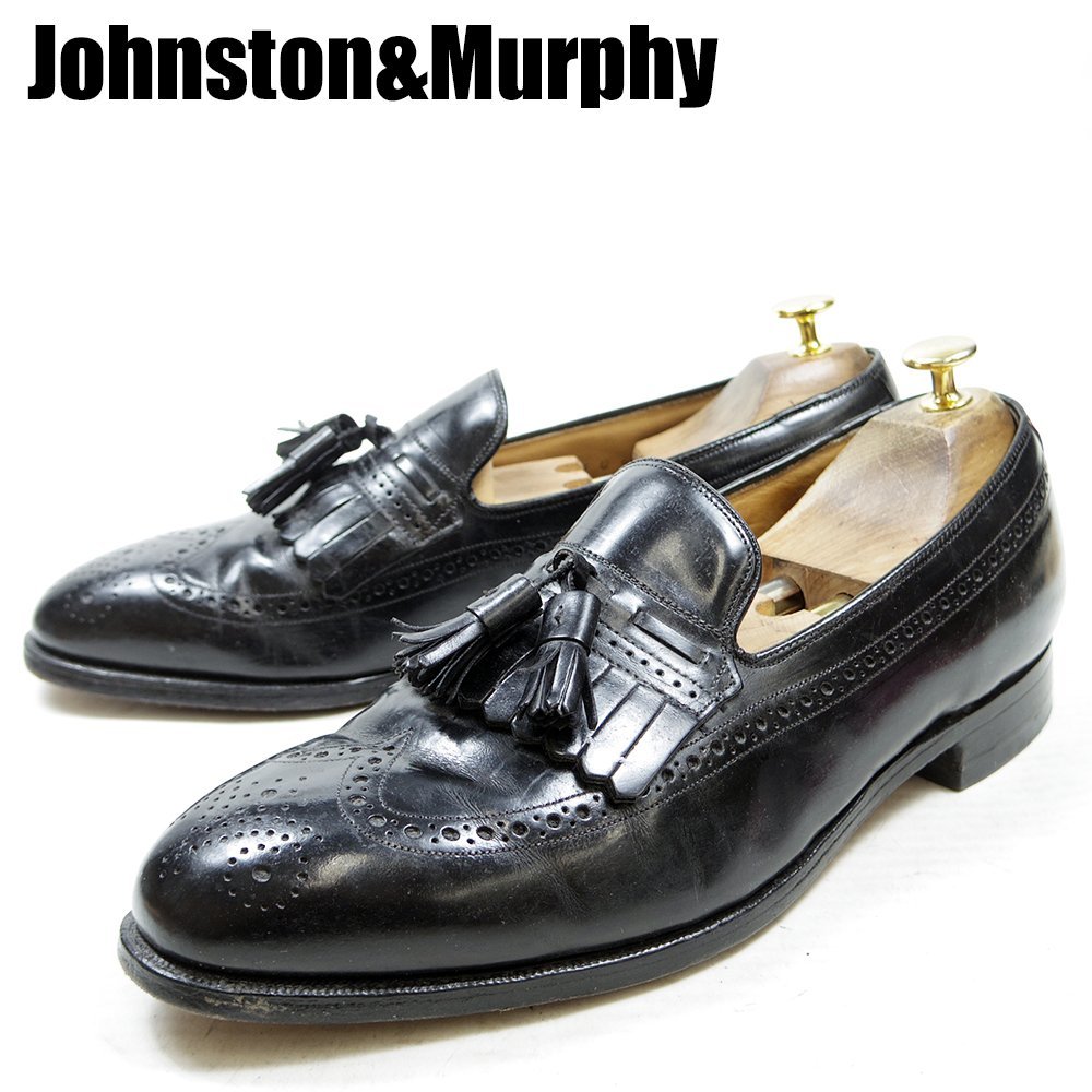 10 1/2 E/C表記 28.5cm相当 Johnston&Murphy ジョンストン＆マーフィー キルトタッセルスリッポン ドレスシューズ ブラック 24.1.17/U9975_画像1