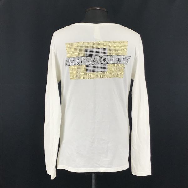 CHEVROLET/シボレー★長袖Tシャツ/カットソー/ロンT【メンズS/白】ビジュー/日本製/RANDOM◆BG503_画像1