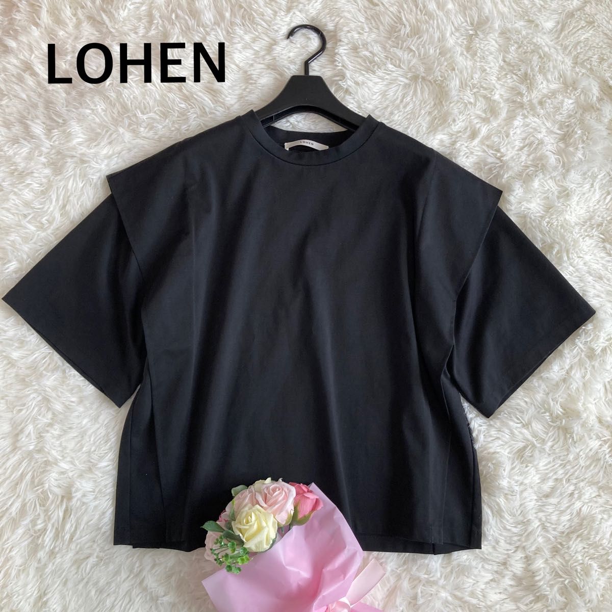 LOHEN デザインカットソー　黒　ブラック　半袖 Tシャツ