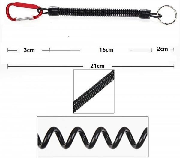 竿の落下防止 小物紛失防止に☆ スパイラルコード カーラーランダム 6本セット【223】尻手ロープ 釣りロープ 釣り用 Max伸長1.0m 混色_画像2