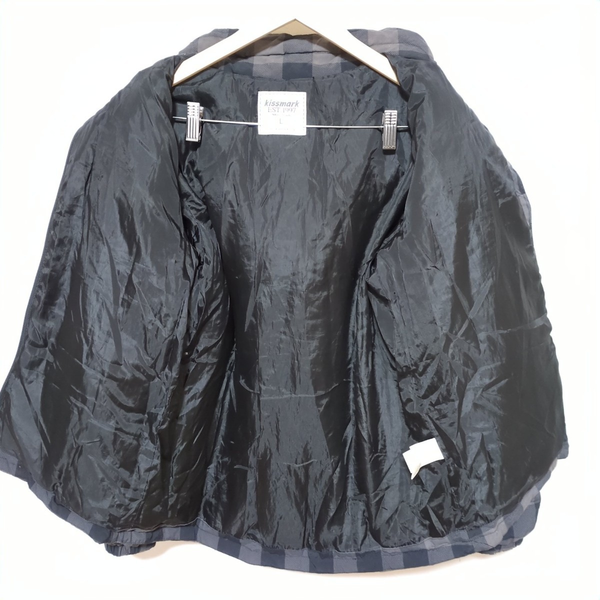 F9281AL kissmark キスマーク サイズL ダウンジャケット ダウンジャンパー グレー×ブラック チェック柄 防寒 メンズ アウトドア レジャー_画像3