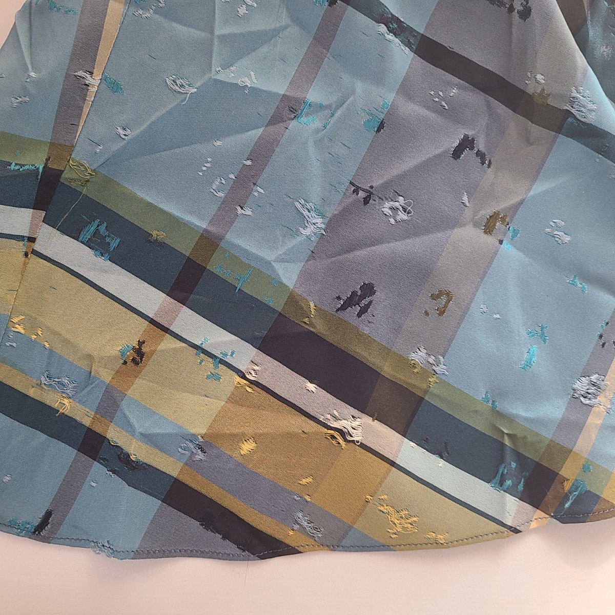 F9597AL 日本製 nanette lepore ナネットレポー サイズ2 (S位) ミニスカート チェック柄 薄手 ブルー系 レディース フレアスカート _画像7