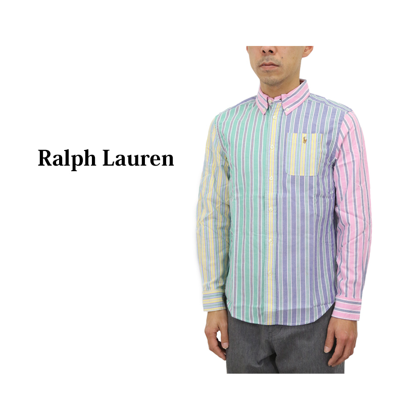 新品 アウトレット C78 M(10-12)ボーイズ パネル マルチストライプ オックスフォード 長袖シャツ polo ralph lauren ポロ ラルフ ローレン