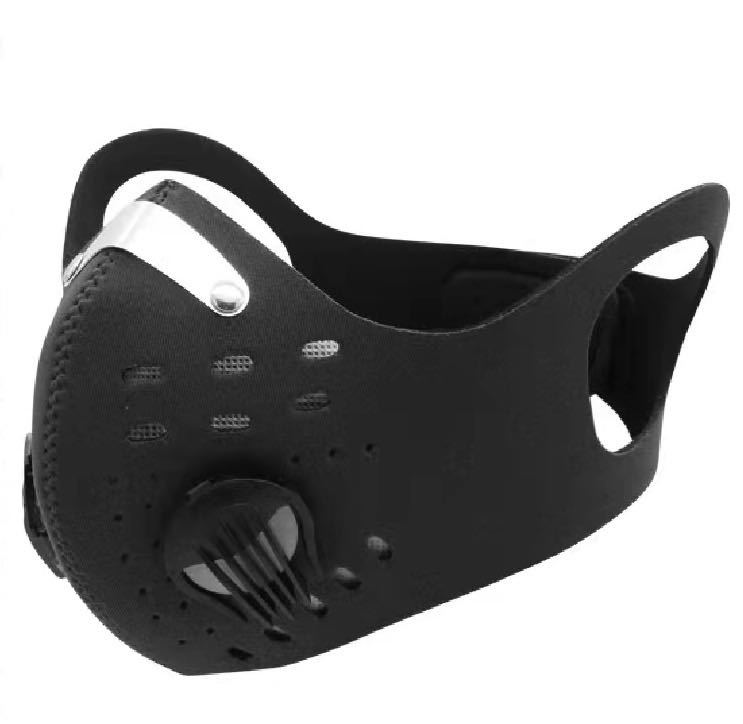 マスク スポーツ用マスク バルブ付き 黒 (交換用フィルター5枚付き)の画像1