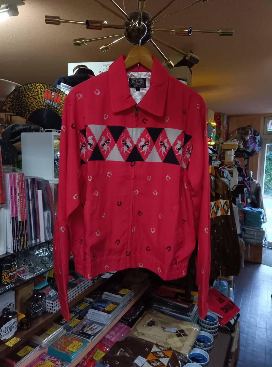 Mサイズ赤色グッドロッキンシャツジャケット”ヴィンテージスタイルロデオ検索用ロカビリービンテージ50S60Sシャツブルゾンダイヤ柄