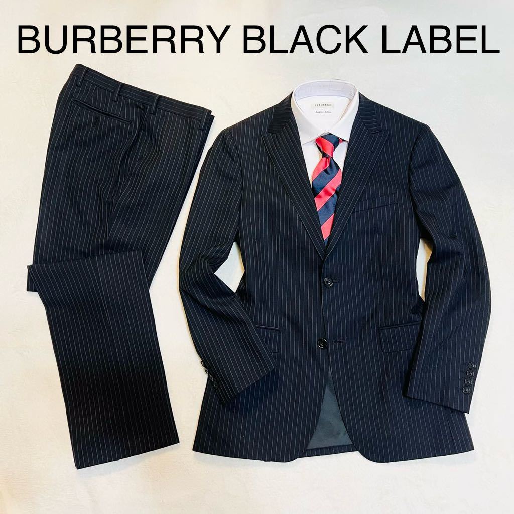 【美品】BURBERRY BLACK LABEL バーバリーブラックレーベル セットアップ スーツ ノータック 総裏 サイドベンツ ダークネイビー