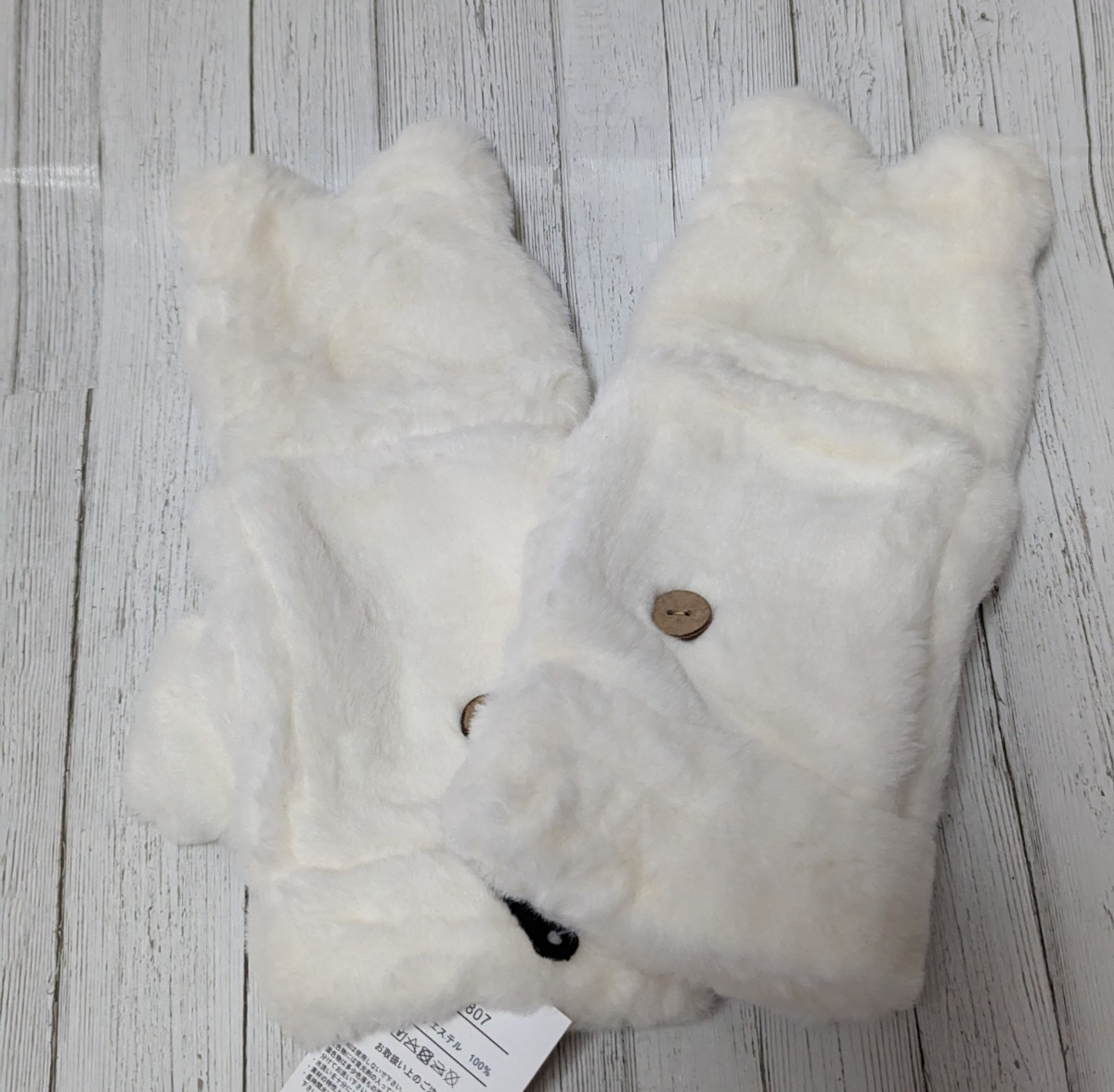 レディース 手袋 ふわふわ 白 ネコ ミトン フィンガーレス かわいい_画像2