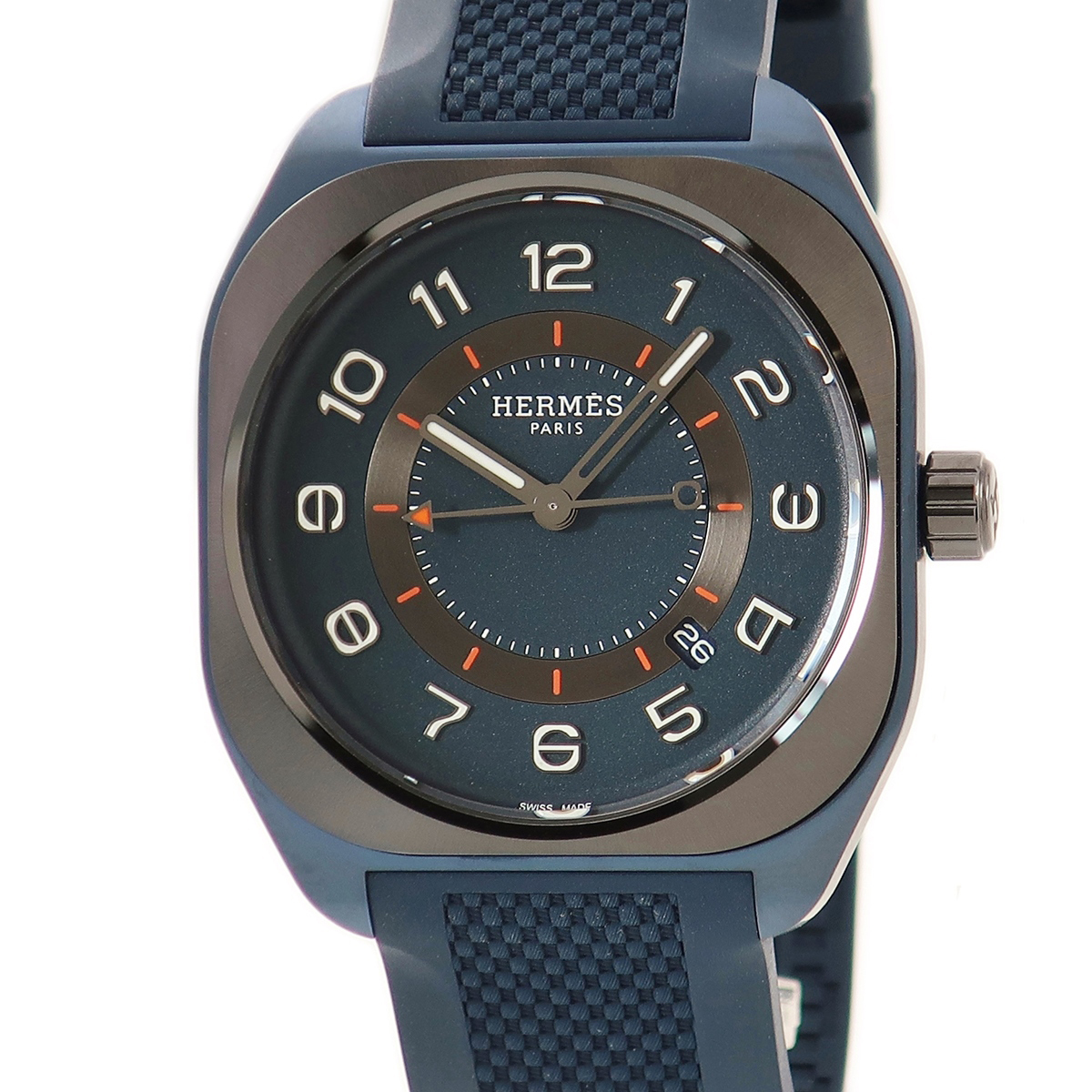 【3年保証】 エルメス H08 エクストララージ SP1.744 未使用 マットブルーDLC加工 アラビア 角型 軽量 2022年 自動巻き メンズ 腕時計