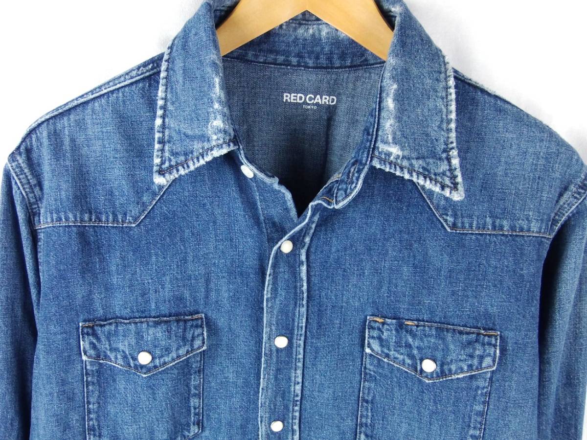 ■RED CARD TOKYO レッドカード / 419003AP / Nelly Denim Shirts / レディース / インディゴ USED加工 ウエスタン デニムシャツ size 0_画像4