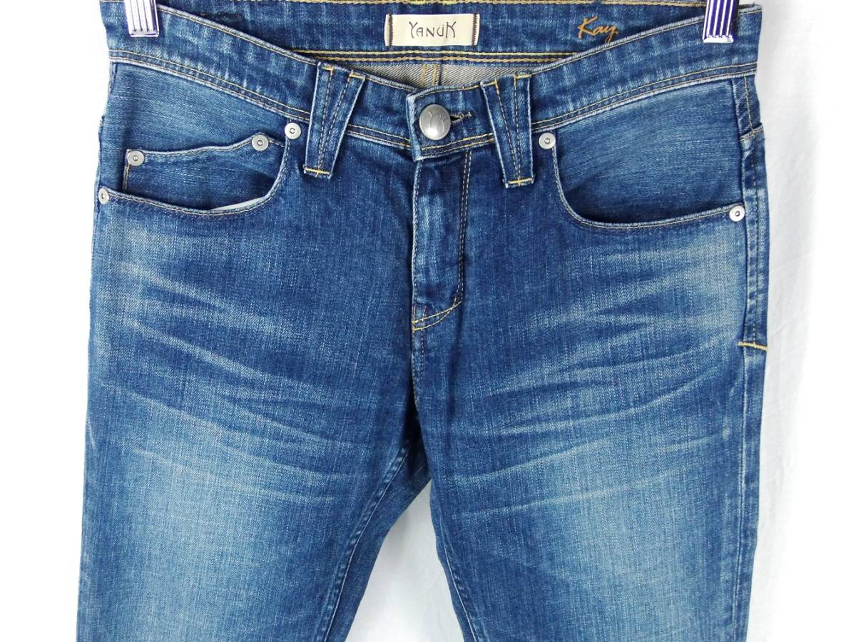 #YANUK Yanuk / KAY Kei BOYS SLIM / женский / сделано в Японии / индиго USED обработка boys тонкий стрейч Denim брюки size 24