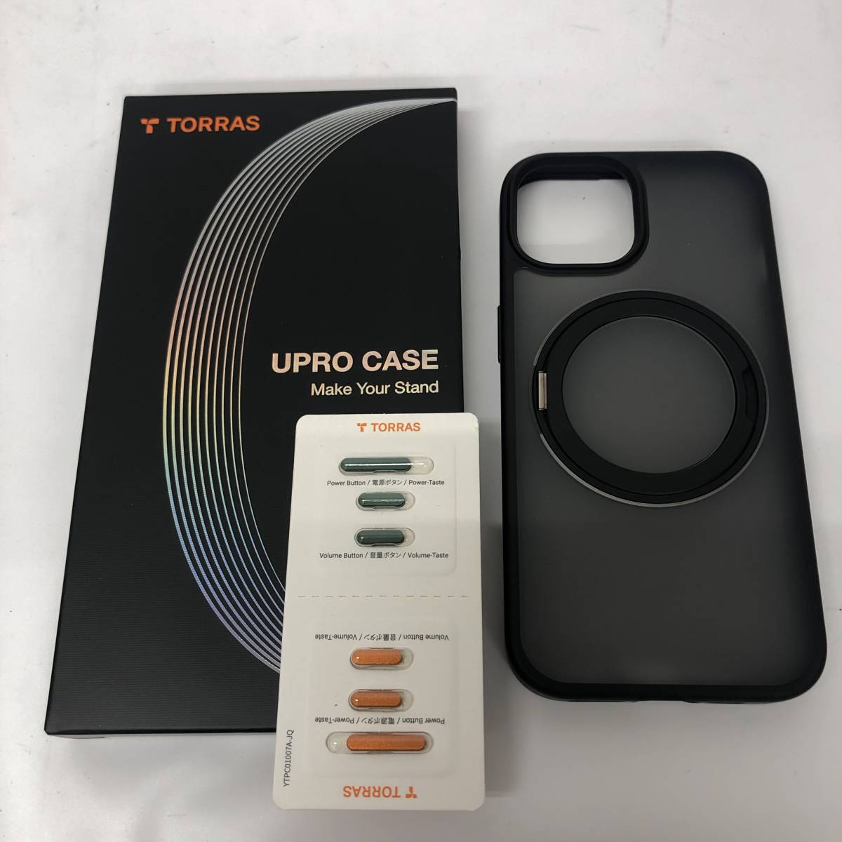 ★【在庫処分価格】TORRAS iPhone15 UPRO CASE 多機能回転スタンド 半透明 6.1 ブラック☆C01-287a_画像1