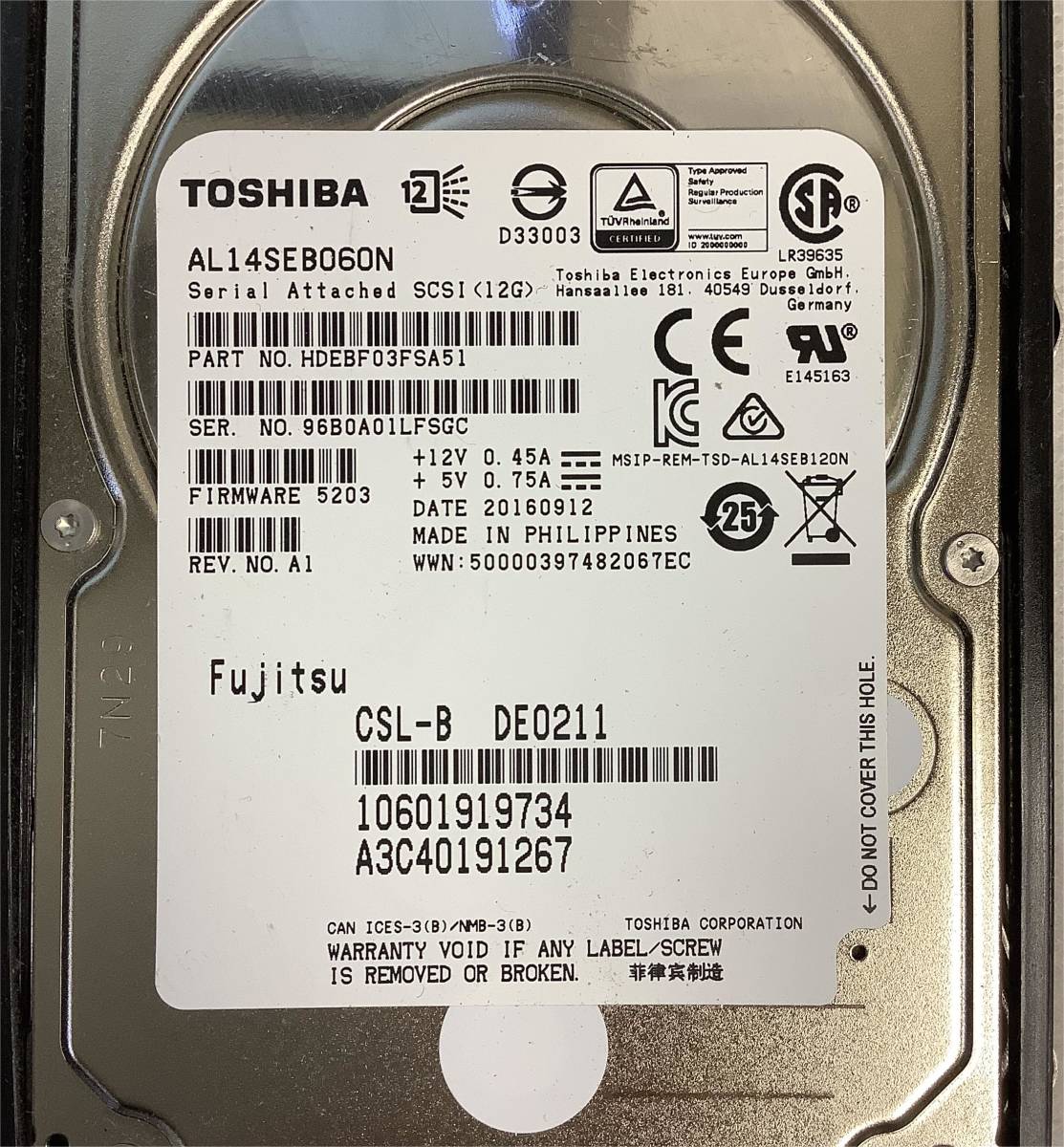 K6012671 TOSHIBA 600GB SAS 10K 2.5インチ HDD 6点【中古動作品】_画像4