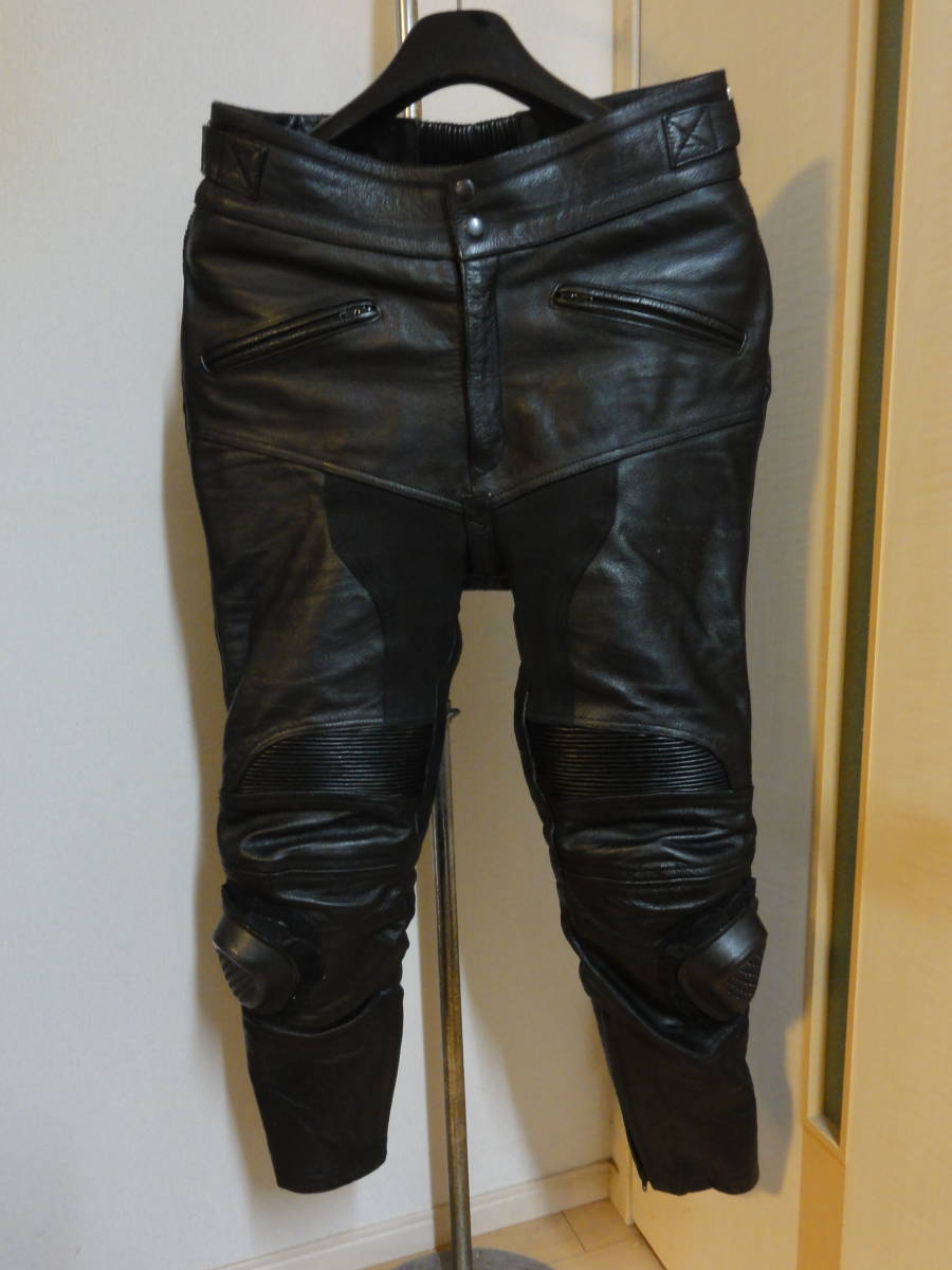 格安特大(XL・胸囲114cm位)本皮革(GENUINE LEATHER)モデル・黒系地・高級本格ライダース系デザインブルゾン＋ライダースパンツセット_画像6